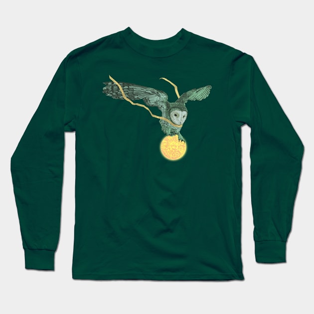 Owl and moon Long Sleeve T-Shirt by Dedos The Nomad